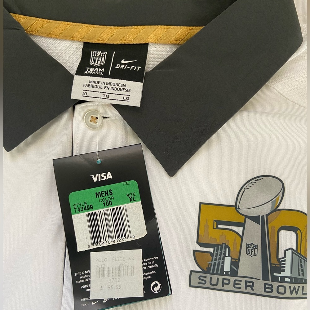 Nike Golf Polo New With Tags Super Bowl 50 Denver Broncos vs Carolina Panthers
